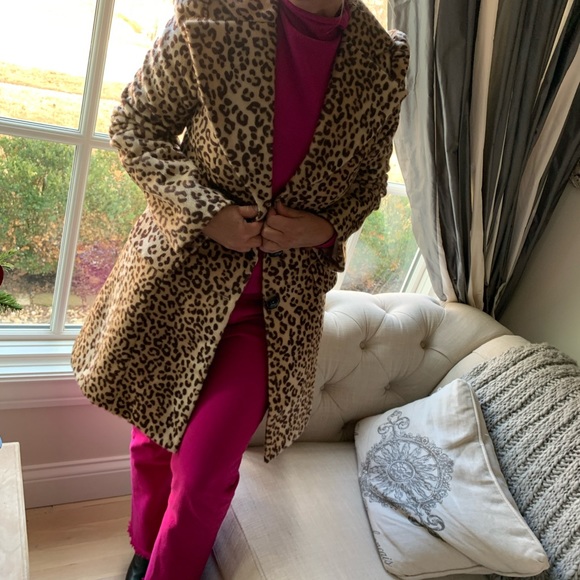 Faux Fur 🖤🤎 Leopard Animal Print Coat Vintage Look Super Chic Collar Mob Wife - Picture 16 of 16
